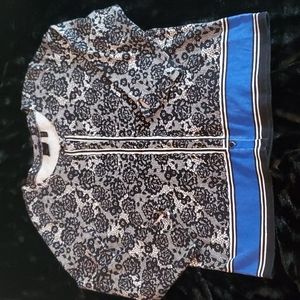 RAFAELLA Womens Button-down 3/4 Sleeve Sweater-White w/Black Lace Print-Sz XL